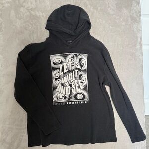 Graphic Thermal Hoodie • Waffle Knit Streetwear Y2K Grunge • Unisex M